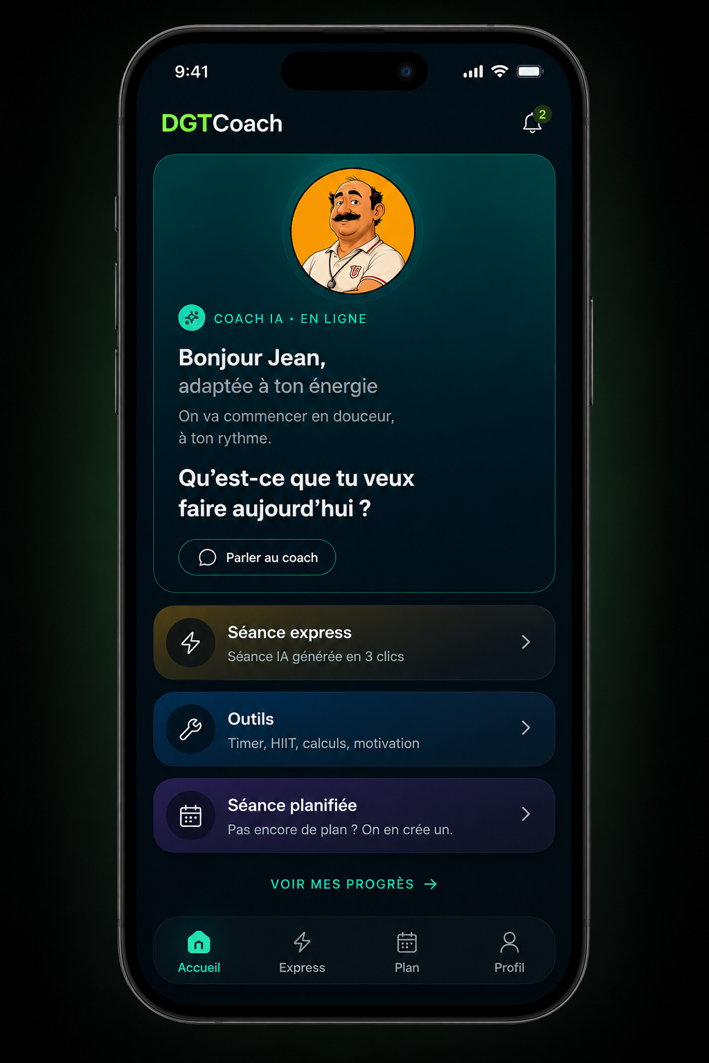 Aperçu de l'application DGTCoach sur smartphone