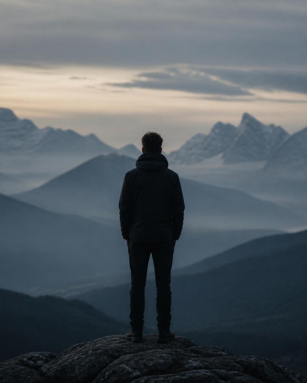 Le fondateur face à un paysage de montagne